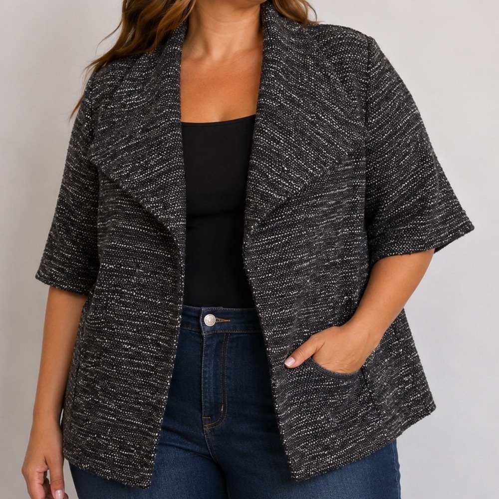 Ann Taylor Wool Blend Coat Women's 16 Black White Tweed Wrap Cape Jacket